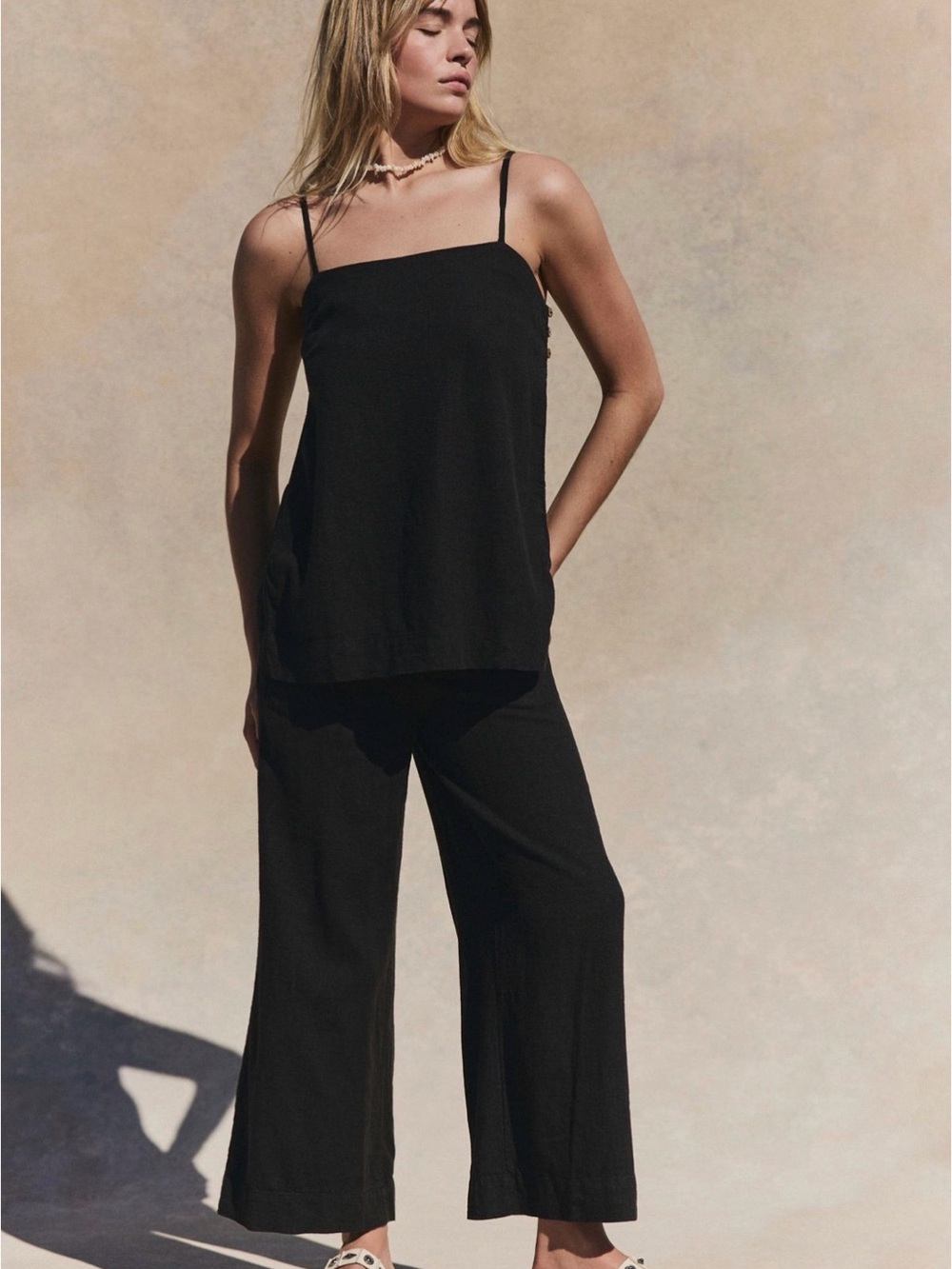 FP Sightseer Linen Set - Black Wide-Leg Pants and top